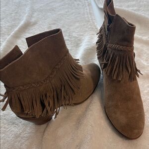 Gianni Bini Fringe Suede Ankle Boots - Brown